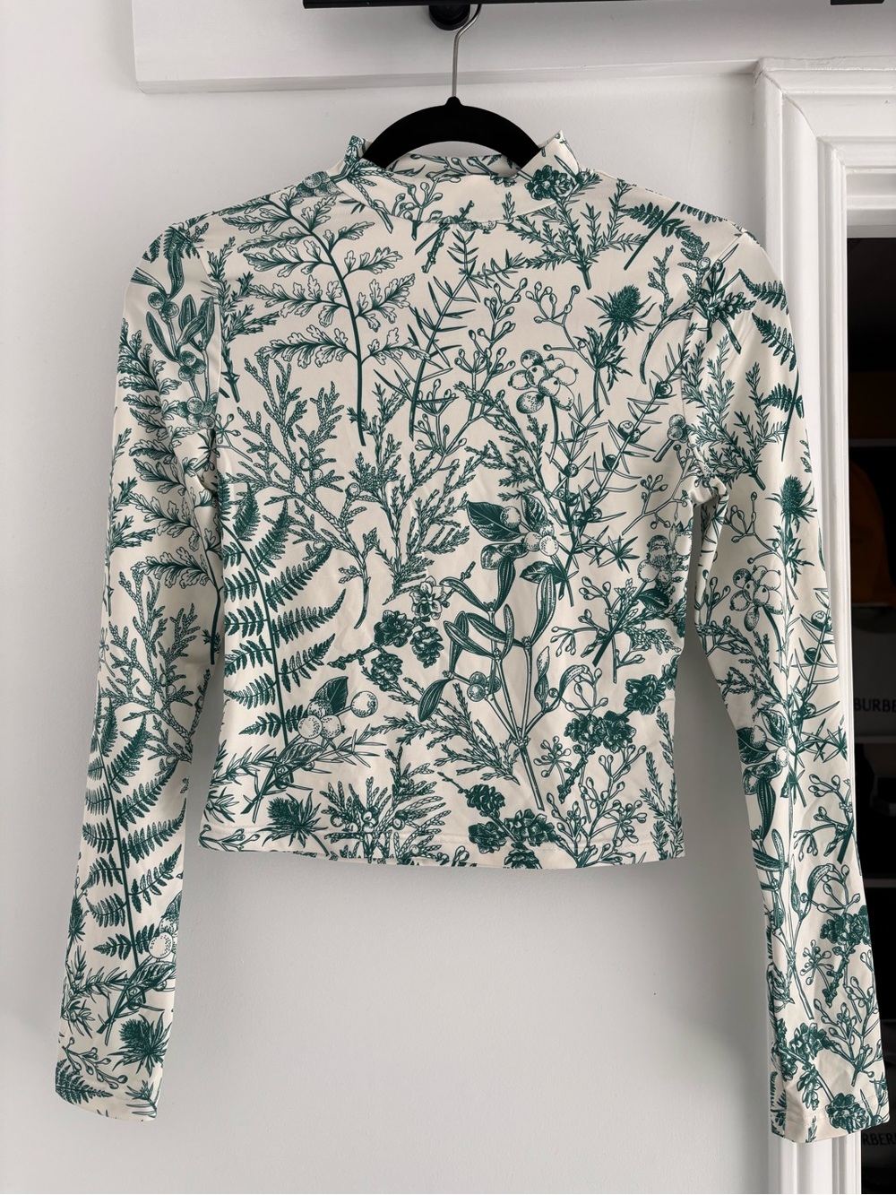 Cider Cream Mock Neck Long-Sleeve Top with Green Botanical Print